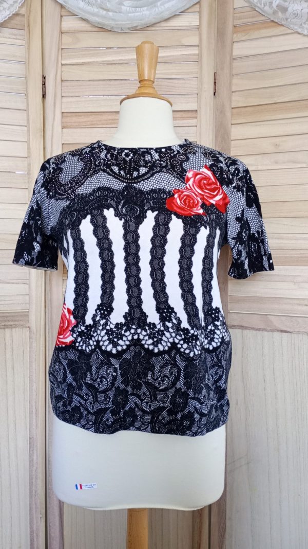 T-shirt "burlesque" impression corset et roses