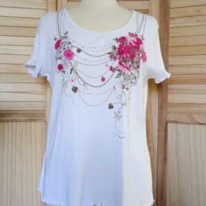 T-shirt blanc avec dessin collier fleurs