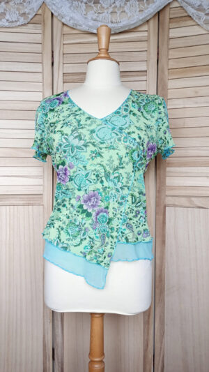 T-shirt en mousseline bleu-vert